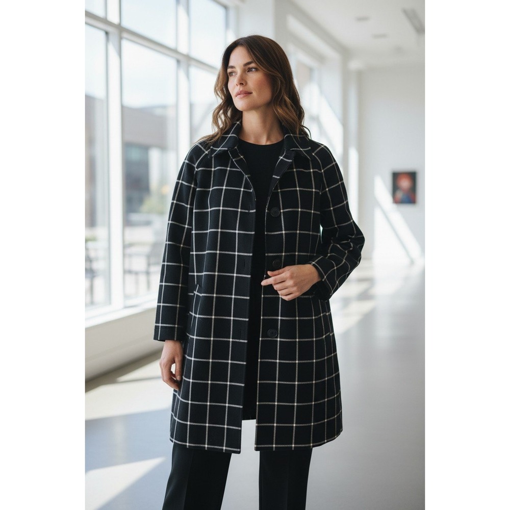 Lauren Ralph Lauren Windowpane Plaid Car Coat Women Black White Size L